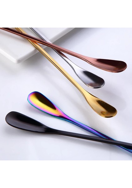 Gümüş Kısa Stil Yeni Tainless Çelik Kahve Kaşığı Uzun Saplı Renkli Kahve Kaşığı Tatlı Çay Kaşığı Mutfak Gadget Aracı Sofra Takımı (Yurt Dışından) indirimleri