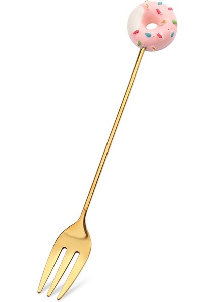 Çörek Çatalı-Pembe Tarzı Paslanmaz Çelik Donut Şeker Kaşığı Çatal Mutfak Sofra Süt Kahve Karıştırma Kaşık Tatlı Kek Araçları Çatal Kaşık Seti (Yurt Dışından)