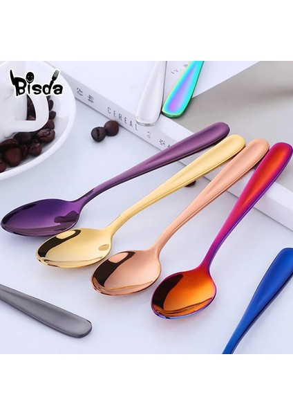 Gradyan Gül Altın Stili Renkli Çay Kaşıkları Paslanmaz Çelik Kahve Kaşığı Çatal Bıçak Takımı Benzersiz Gümüş Küçük Kaşık Parti Için Gül Altın Ay Tatlısı Kaşık (Yurt Dışından) fiyatları