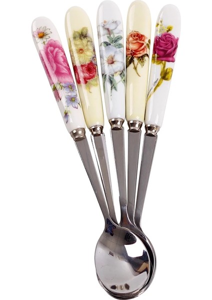5 Adet Kraliçe Gül Tarzı Et Paslanmaz Çelik Seramik Saplı Çay Kaşığı Yaratıcı Kahve Kaşığı Bal Tatlı Dondurma Kaşığı Küçük Çay Kaşığı 15*2.6cm (Yurt Dışından) fiyatları