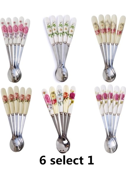 5 Adet Kraliçe Gül Tarzı Et Paslanmaz Çelik Seramik Saplı Çay Kaşığı Yaratıcı Kahve Kaşığı Bal Tatlı Dondurma Kaşığı Küçük Çay Kaşığı 15*2.6cm (Yurt Dışından) modelleri