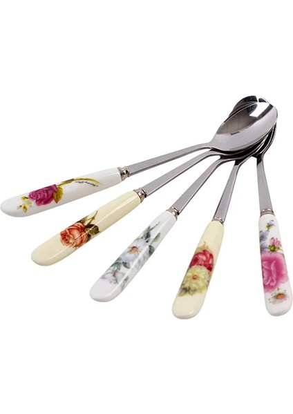 5 Adet Kraliçe Gül Tarzı Et Paslanmaz Çelik Seramik Saplı Çay Kaşığı Yaratıcı Kahve Kaşığı Bal Tatlı Dondurma Kaşığı Küçük Çay Kaşığı 15*2.6cm (Yurt Dışından) indirimleri