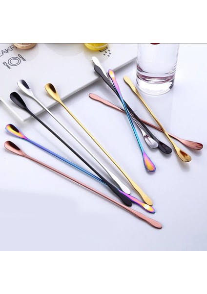 Çok Renkli Uzun Stil Yeni Tainless Çelik Kahve Kaşığı Uzun Saplı Renkli Kahve Kaşığı Tatlı Çay Kaşığı Mutfak Gadget Aracı Sofra Takımı (Yurt Dışından)