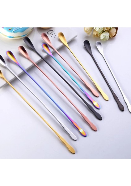 Çok Renkli Uzun Stil Yeni Tainless Çelik Kahve Kaşığı Uzun Saplı Renkli Kahve Kaşığı Tatlı Çay Kaşığı Mutfak Gadget Aracı Sofra Takımı (Yurt Dışından)