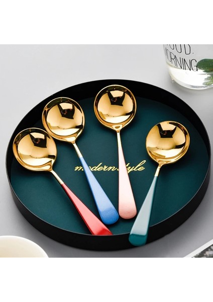 Siyah Stil Yuvarlak Kafa Dondurma Tatlı Kahve Karıştırma Kaşığı Çay Şeker Kek Çatal Kaşık Paslanmaz Çelik Sofra Pota Aksesuarları (Yurt Dışından) modelleri