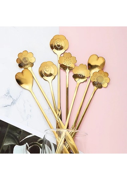 Kısa Sakura Stili 6 Adet Altın Çiçek Paslanmaz Çelik Çay Kaşığı Seti Kahve Kaşığı Bal Tatlı Dondurma Kaşığı Uzun Saplı Çay Kaşığı Cafe Sofra Takımı (Yurt Dışından) fiyatları
