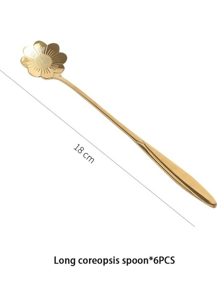 Uzun Coreopsis Stili 6 Adet Altın Çiçek Paslanmaz Çelik Çay Kaşığı Seti Kahve Kaşığı Bal Tatlı Dondurma Kaşığı Uzun Saplı Çay Kaşığı Cafe Sofra Takımı (Yurt Dışından)