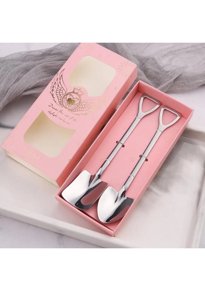 2 Adet Beyaz Kutulu Stil Yaratıcı Kahve Kaşığı Çatal Seti Meyve Kaşığı Tatlı Dondurma Kaşığı Kepçe Kürek Doğum Günü Hediyesi Karpuz Kürek Sofra (Yurt Dışından)