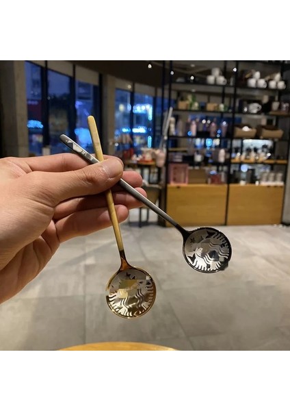 Altın Tarzı 17CM Kahve Kaşığı Logolu Paslanmaz Çelik Dondurma Kaşığı Ong Saplı Tatlı Çay Kaşığı Drinkware Sofra Için (Yurt Dışından)