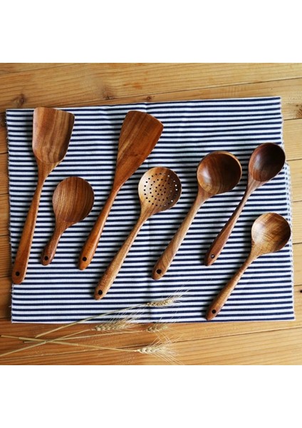 G Tarzı 1 Takım Doğal Ahşap Sofra Kaşık Pota Turner Uzun Pirinç Kevgir Çorba Skimmer Pişirme Kaşıkları Kepçe Mutfak Alet Seti 1 (Yurt Dışından) modelleri