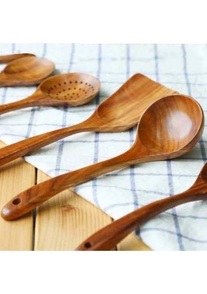 G Tarzı 1 Takım Doğal Ahşap Sofra Kaşık Pota Turner Uzun Pirinç Kevgir Çorba Skimmer Pişirme Kaşıkları Kepçe Mutfak Alet Seti 1 (Yurt Dışından) indirimleri