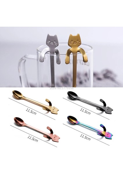 B Tarzı 12CM 11.5cm Sevimli Kedi Kahve Kaşığı Paslanmaz Yaratıcı Kedi Kaşığı Çay Kaşığı Tatlı Aperatif Kaşık Dondurma Moons Sofra (Yurt Dışından) fırsatları