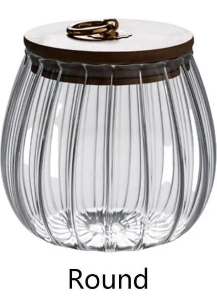 Yuvarlak Stil Gıda Saklama Şişesi Bambu Kapaklı Metal Saplı Borosilikat Cam Mühürlü Can Fasulye Şeker Çay Kahve Mutfak Koruma Kabı (Yurt Dışından)