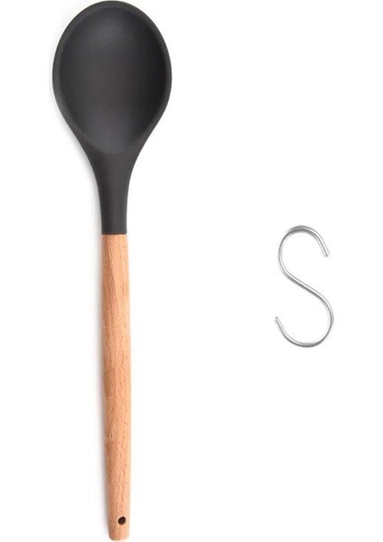 Siyah Stil Ahşap Doğal Ahşap Uzun Saplı Oval Kaşık Çorba Pişirme Karıştırma Servis Kaşığı (Yurt Dışından)