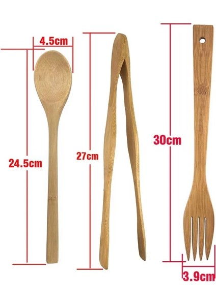 B 3pcs Stilini Ayarla Ahşap Bambu Katı Kaşık Mutfak Alet Seti Çorba Kaşığı Gıda Maşası Bambu Çatal Pişirme Karıştırma Karıştırma Doğal Sofra Takımı (Yurt Dışından) fırsatları