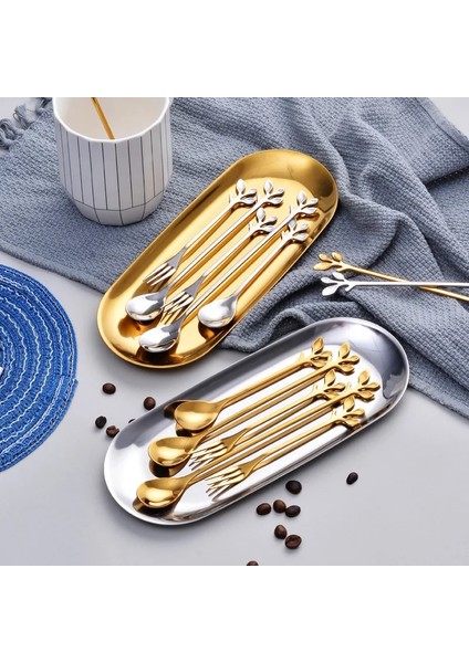 No.6 Tarzı Özgünlük Yaprak Metal Kahve Kaşığı Küçük Lüks Sevimli Kahve Karıştırma Kaşığı Paslanmaz Çelik Baharat Tatlı Çatal Çay Kaşığı 1 Adet (Yurt Dışından)