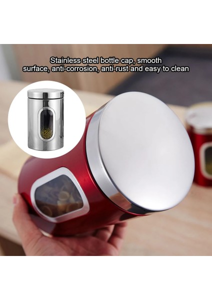 Açık Yeşil Tarzı Mutfak Teneke Kutu Paslanmaz Çelik Tahıl Saklama Kabı Görünür Çay Kahve Kapaklı Kavanoz, Kırmızı (Yurt Dışından) indirimleri