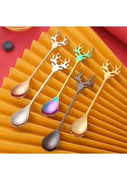 Gül Kırmızı Stili Paslanmaz Çelik Kahve Kaşığı Noel Elk Geyik Kafası Sofra Çay Kahve Dondurma Tatlı Şeker Karıştırma Komik Aksesuarlar (Yurt Dışından) modelleri