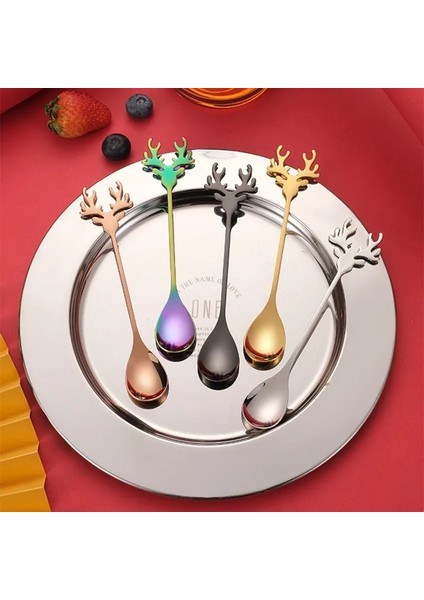 Gül Kırmızı Stili Paslanmaz Çelik Kahve Kaşığı Noel Elk Geyik Kafası Sofra Çay Kahve Dondurma Tatlı Şeker Karıştırma Komik Aksesuarlar (Yurt Dışından) fırsatları