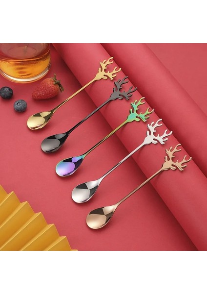 Gül Kırmızı Stili Paslanmaz Çelik Kahve Kaşığı Noel Elk Geyik Kafası Sofra Çay Kahve Dondurma Tatlı Şeker Karıştırma Komik Aksesuarlar (Yurt Dışından) indirimleri