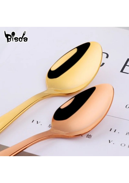 Gradyan Gökkuşağı0 Stili Renkli Çay Kaşıkları Paslanmaz Çelik Kahve Kaşığı Çatal Bıçak Takımı Benzersiz Gümüş Küçük Kaşık Parti Için Gül Altın Ay Tatlısı Kaşık (Yurt Dışından) modelleri