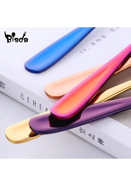 Gradyan Gökkuşağı0 Stili Renkli Çay Kaşıkları Paslanmaz Çelik Kahve Kaşığı Çatal Bıçak Takımı Benzersiz Gümüş Küçük Kaşık Parti Için Gül Altın Ay Tatlısı Kaşık (Yurt Dışından) indirimleri