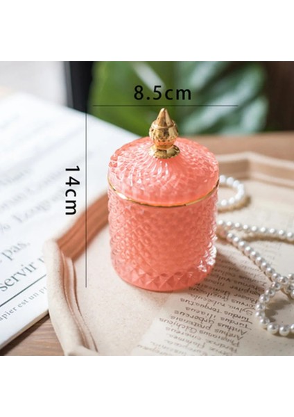 Koyu Pembe Tarzı Fransız Sanat Lüks Renkli Cam Saklama Kavanoz Aromaterapi Kapaklı Şişe Minimalist Ev Çubukla Pamuk Mücevher Saklama Kutusu (Yurt Dışından)