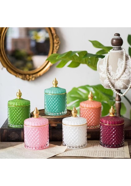 Koyu Pembe Tarzı Fransız Sanat Lüks Renkli Cam Saklama Kavanoz Aromaterapi Kapaklı Şişe Minimalist Ev Çubukla Pamuk Mücevher Saklama Kutusu (Yurt Dışından) fırsatları