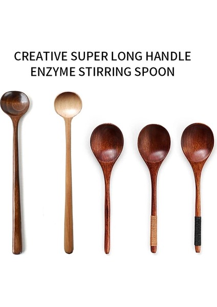 B Tarzı 1 Adet Uzun Kaşık Ahşap Japonkore Tarzı 27X5CM Doğal Ahşap Uzun Saplı Yuvarlak Kaşık Çorba Pişirme Için Karıştırma Karıştırma (Yurt Dışından)
