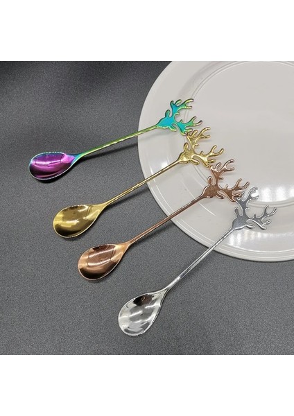 Çok Renkli Stil Yaratıcı Kaşık Boynuzları Şekil Paslanmaz Çelik Kahve Kaşığı Tatlı Kaşığı Buz Noel Boynuzları Çay Minik Karıştırma Kaşıkları (Yurt Dışından) fırsatları