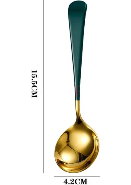 Yeşil Altın Tarzı Yuvarlak Kafa Dondurma Tatlı Kahve Karıştırma Kaşığı Çay Şeker Kek Çatal Kaşık Paslanmaz Çelik Sofra Pota Aksesuarları (Yurt Dışından)
