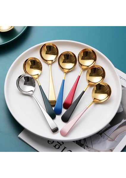 Yeşil Altın Tarzı Yuvarlak Kafa Dondurma Tatlı Kahve Karıştırma Kaşığı Çay Şeker Kek Çatal Kaşık Paslanmaz Çelik Sofra Pota Aksesuarları (Yurt Dışından) fiyatları