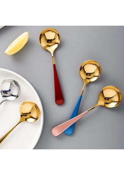 Yeşil Altın Tarzı Yuvarlak Kafa Dondurma Tatlı Kahve Karıştırma Kaşığı Çay Şeker Kek Çatal Kaşık Paslanmaz Çelik Sofra Pota Aksesuarları (Yurt Dışından) indirimleri