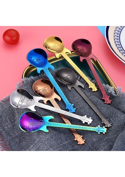 Çok Renkli Stil 1 Adet Gitar Kahve Kaşığı Seti Paslanmaz Çelik Tatlı Dondurma Kaşığı Çay Kaşığı Kahve Aksesuarları Sofra Takımı Içme Araçları (Yurt Dışından) fiyatları