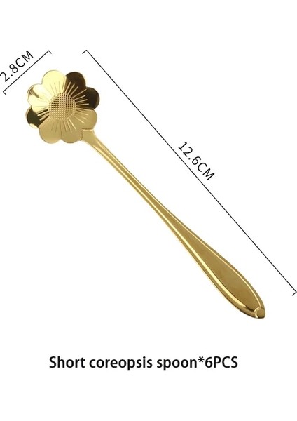 Kısa Coreopsis Stili 6 Adet Altın Çiçek Paslanmaz Çelik Çay Kaşığı Seti Kahve Kaşığı Bal Tatlı Dondurma Kaşığı Uzun Saplı Çay Kaşığı Cafe Sofra Takımı (Yurt Dışından)