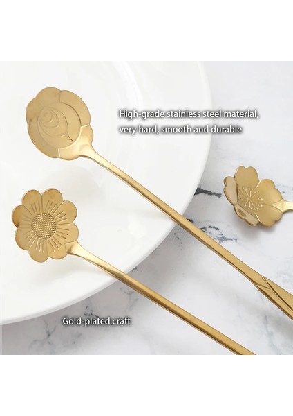Kısa Coreopsis Stili 6 Adet Altın Çiçek Paslanmaz Çelik Çay Kaşığı Seti Kahve Kaşığı Bal Tatlı Dondurma Kaşığı Uzun Saplı Çay Kaşığı Cafe Sofra Takımı (Yurt Dışından) fırsatları