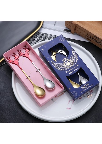 Pembe Gümüş Tarzı Geyik Kafası Şekli Paslanmaz Çelik Karıştırma Kaşığı Romantik Noel Elk Kahve Tatlı Kaşığı Nefis Sofra Hediye Kutusu Seti (Yurt Dışından) indirimleri