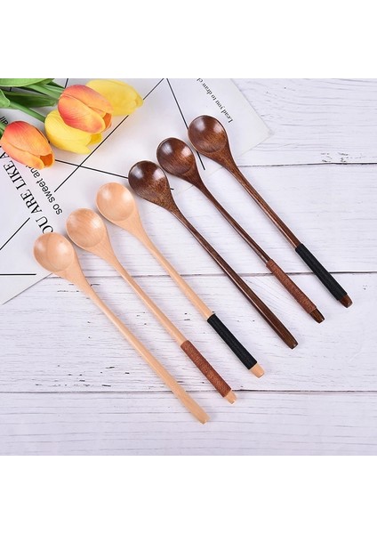 Mavi Stil Tahta Kaşıklar Büyük Uzun Saplı Kaşık Çocuk Kaşığı Ahşap Pirinç Çorbası Tatlı Kaşığı Kahve Çay Karıştırma Sofra Takımı 1pc (Yurt Dışından)