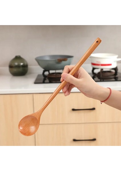 D Tipi Stili 1 Adet Tahta Kaşık Ahşap Çorba Kaşıkları Yemek Karıştırma Karıştırma Pişirme, Uzun Saplı Kaşık ile Japon Tarzı Mutfak Aletleri (Yurt Dışından)