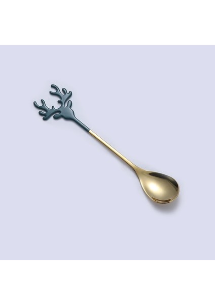 Koyu Yeşil Altın Tarzı Geyik Kafası Şekli Paslanmaz Çelik Karıştırma Kaşığı Romantik Noel Elk Kahve Tatlı Kaşığı Nefis Sofra Hediye Kutusu Seti (Yurt Dışından)