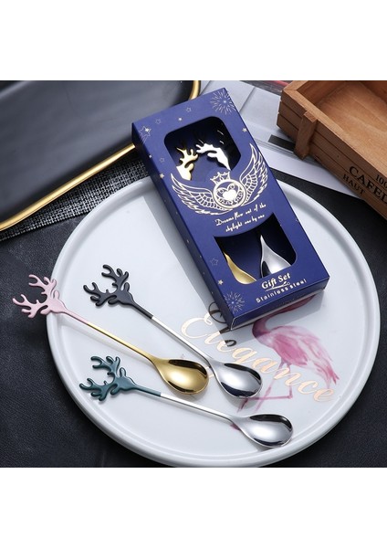 Koyu Yeşil Altın Tarzı Geyik Kafası Şekli Paslanmaz Çelik Karıştırma Kaşığı Romantik Noel Elk Kahve Tatlı Kaşığı Nefis Sofra Hediye Kutusu Seti (Yurt Dışından) fırsatları