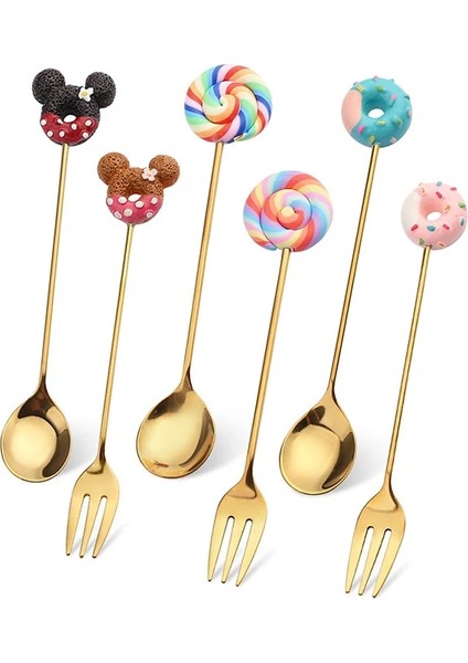 Karton Çatal-Pembe Tarzı Paslanmaz Çelik Donut Şeker Kaşığı Çatal Mutfak Sofra Süt Kahve Karıştırma Kaşık Tatlı Kek Araçları Çatal Kaşık Seti (Yurt Dışından) indirimleri