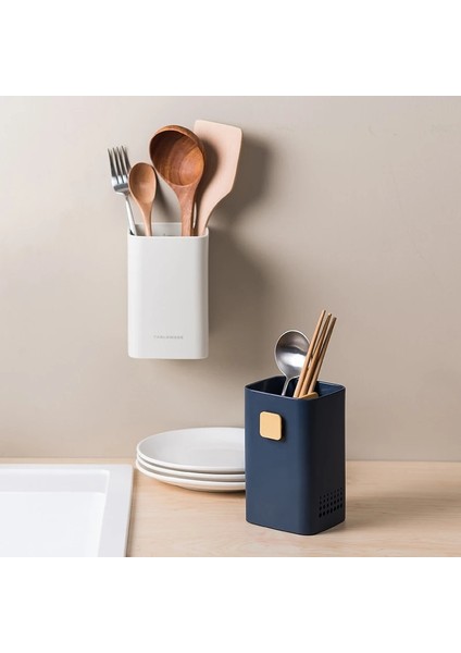 Açık Yeşil Stil 15X10X10 cm Yumruksuz Duvara Monte Sofra Takımı Raf Mutfak Çubuklarını Çatal Tüpler Landable Ev Bölmesi Sofra Tahliye Saklama Kutusu (Yurt Dışından)