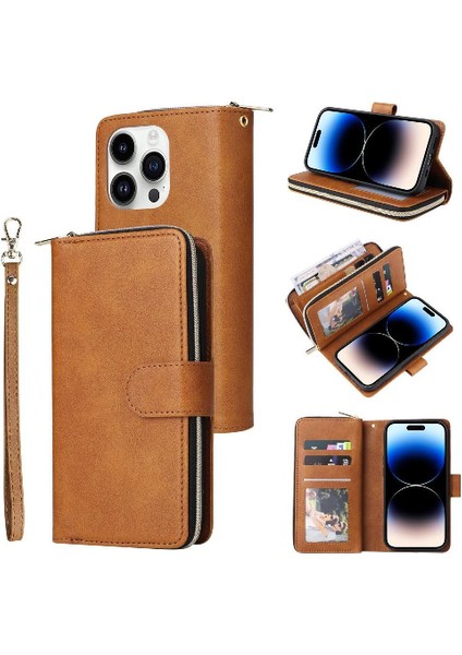 9 Kart ile El Kayışı Cüzdan Kılıf ile iphone 14 Pro Kart Tutucu Için Kılıf (Yurt Dışından)
