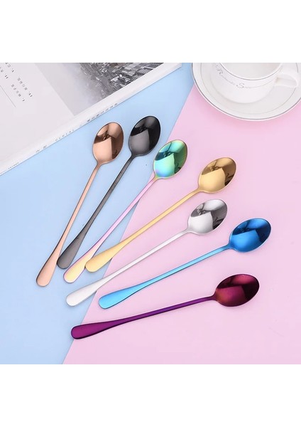 STIL12 Stil Renkli Paslanmaz Çelik Buz Kaşığı Kek Kahve Kaşığı Kupa Kaşığı Kore Sevimli Yaratıcı Çorba Kaşığı Ev Batı Restoran Gereçleri (Yurt Dışından) modelleri