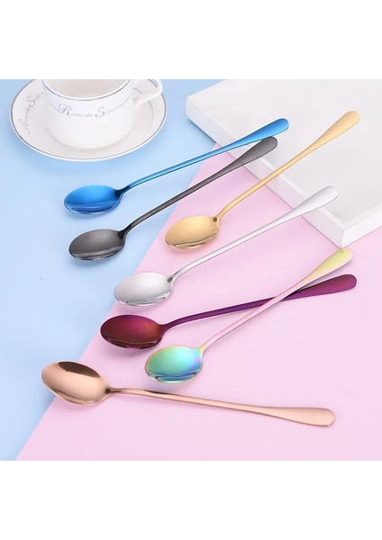 STIL12 Stil Renkli Paslanmaz Çelik Buz Kaşığı Kek Kahve Kaşığı Kupa Kaşığı Kore Sevimli Yaratıcı Çorba Kaşığı Ev Batı Restoran Gereçleri (Yurt Dışından) indirimleri