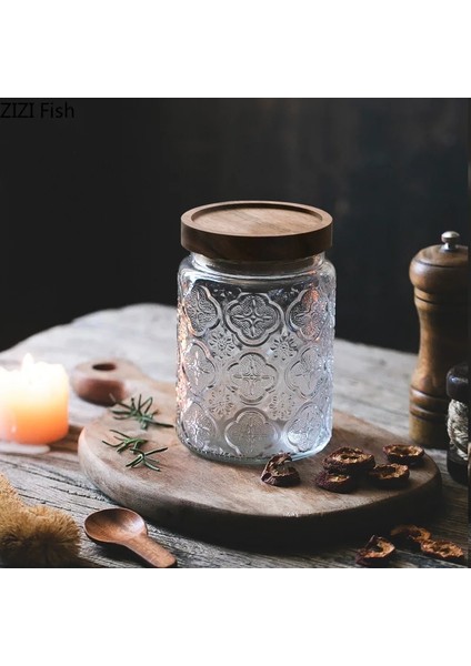 Bir Stil Ahşap Kapaklı Modern Oyma Çiçek Şeker Kristal Kavanoz Kabartma Cam Saklama Kavanoz Mühür Çay Caddy Tahıl Dağıtıcı Ev Dekorasyon (Yurt Dışından) fiyatları
