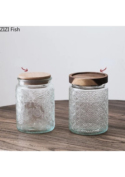 Bir Stil Ahşap Kapaklı Modern Oyma Çiçek Şeker Kristal Kavanoz Kabartma Cam Saklama Kavanoz Mühür Çay Caddy Tahıl Dağıtıcı Ev Dekorasyon (Yurt Dışından) modelleri