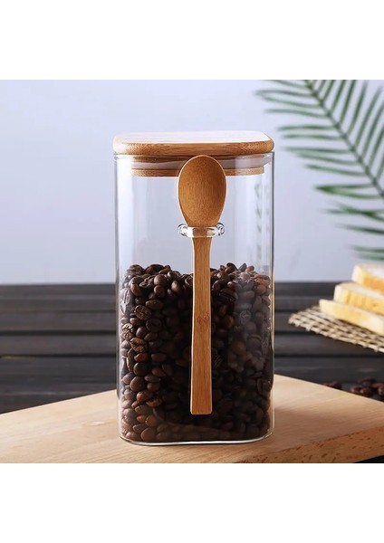 1000ML Tarzı Japon Tarzı Kare Cam Mühürlü Depolama Kavanoz Tahta Kaşık Baharat Kutusu Kahve Çekirdeği Kutuları Ev Süt Tozu Çay Kutuları (Yurt Dışından) fiyatları