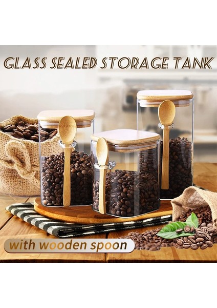 1000ML Tarzı Japon Tarzı Kare Cam Mühürlü Depolama Kavanoz Tahta Kaşık Baharat Kutusu Kahve Çekirdeği Kutuları Ev Süt Tozu Çay Kutuları (Yurt Dışından) modelleri